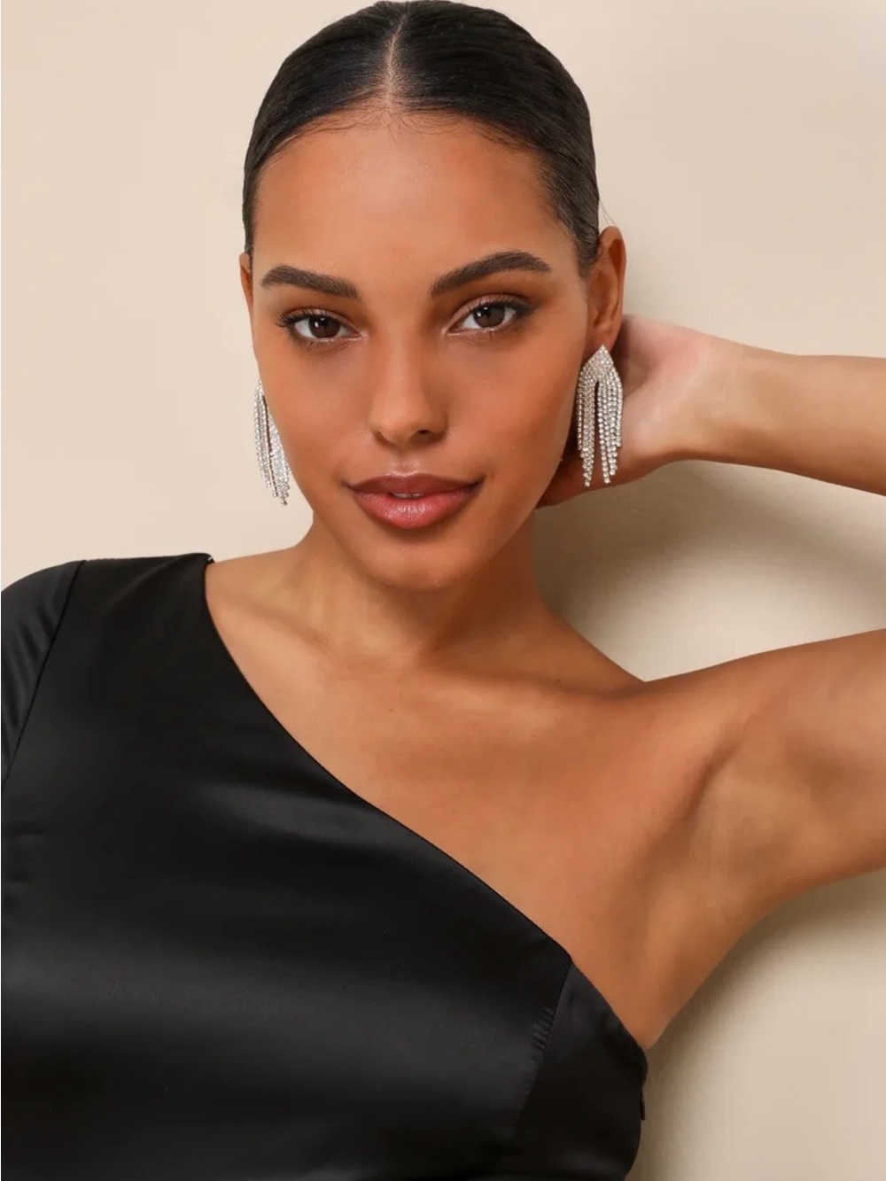 Lulus One-Shoulder Black Satin Formal Evening Gown Gothic Glam - Picture 4 of 16